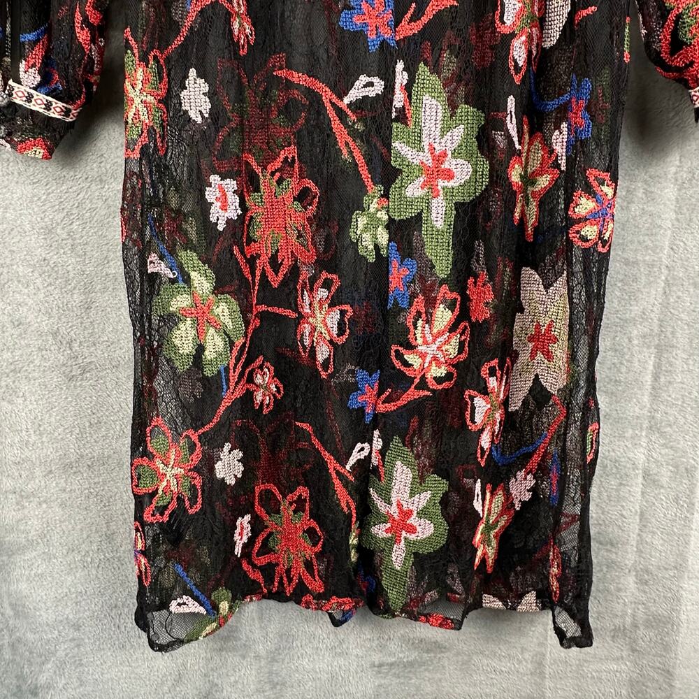 Sui By Anna Sui Dress Womens XS Black Lace Floral Long Sleeve Whimsygoth Cottage - Picture 7 of 16